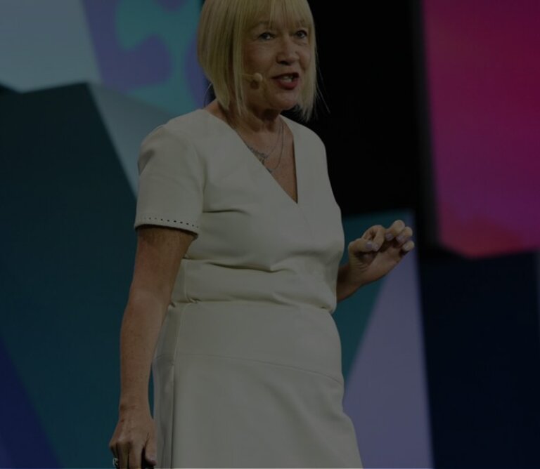 Cindy Gallop seated in "The Black Apartment"